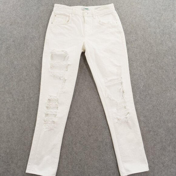 Guess Jeans Womens 25 White Boy Fit Mid Rise Distressed Zip Fly New - Picture 1 of 15